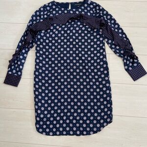 Banana Republic Navy Polka Dot Ruffle Sleeve Dress